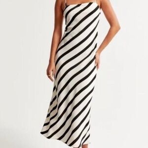 NWT Black and White Striped Satin Slip Maxi Dress size Medium Tall